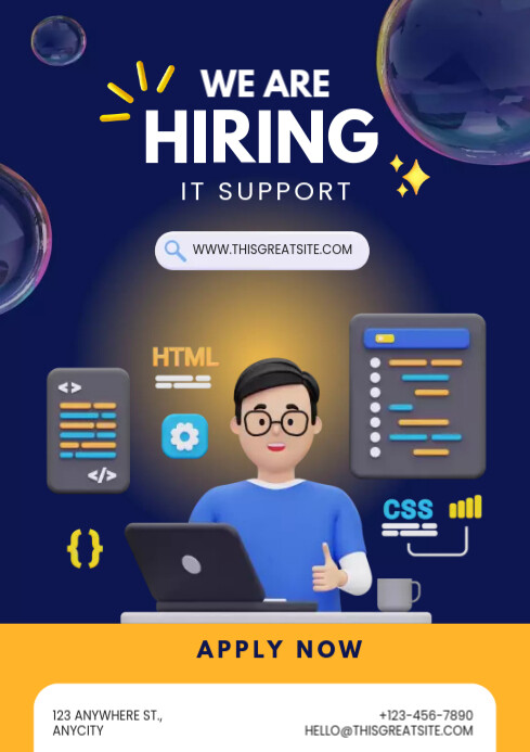 Blue 3d Illustration Recruitment IT Support Template | PosterMyWall