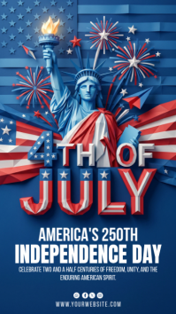 Blue 3D Independence Day Celebration Digital Display งานแสดงผลงานแบบดิจิทัล (9:16) template