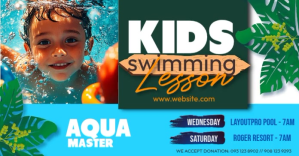 Blue Kids Swimming Lessons Ibinahaging Larawan sa Facebook Template