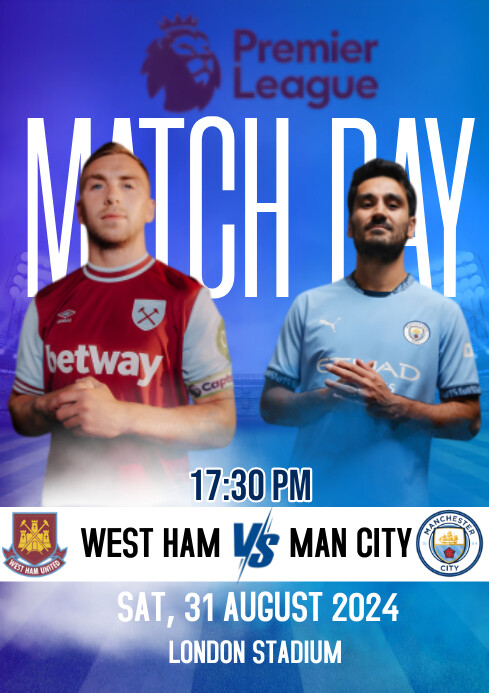 Blue 3d Match Day West Ham Vs Manchester City A4 template