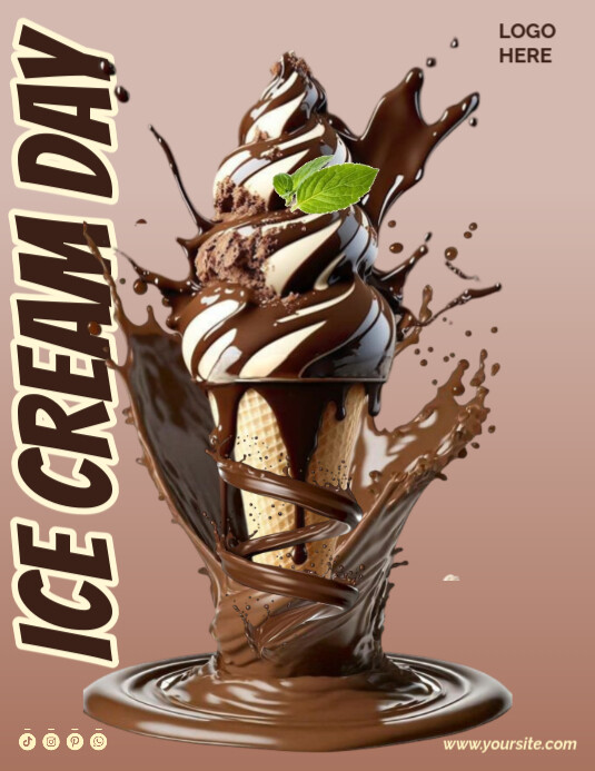 Blue 3d National Ice Cream Day Advert Flyer (us Letter) template