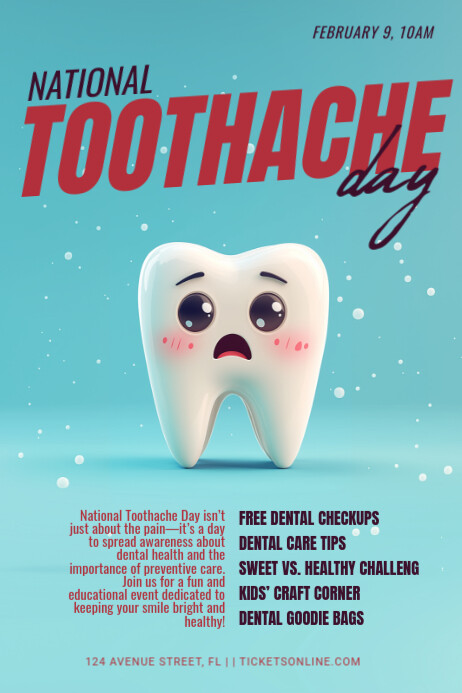 Blue 3D National Toothache Day Event Poster เทมเพลต | PosterMyWall