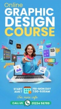 Blue 3d Online Graphic Design Course Instagram Story template