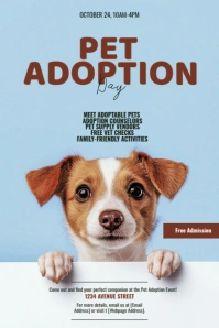 Blue 3d Pet Adoption Day Poster template