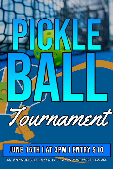 Blue 3d Pickleball Tournament Poster template