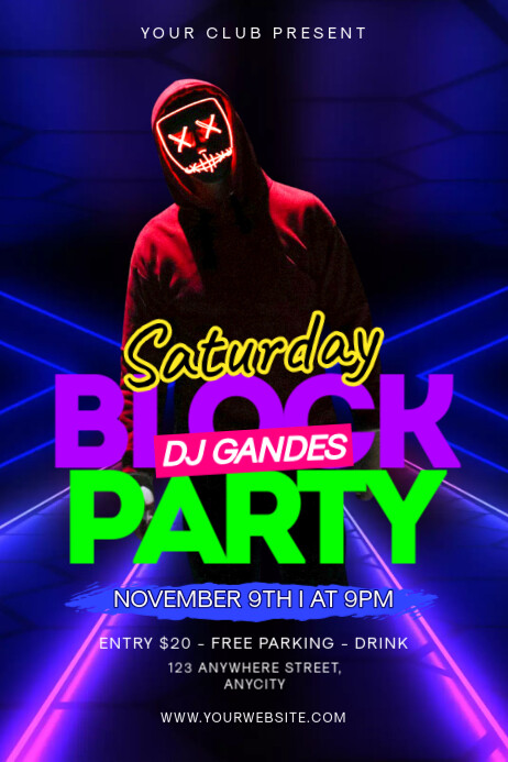 Blue 3d Saturday Block Party Poster Template | PosterMyWall