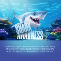 Blue 3d Shark Awareness Day Instagram Post template