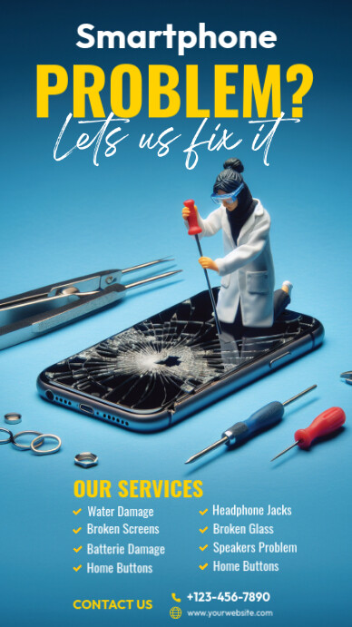 Blue 3d Smartphone Problem Ad Templete  Instagram Story template