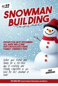 Blue 3d Snowman Building Contest Poster template