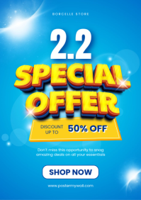 Blue 3d Special Offer Sale A4 template