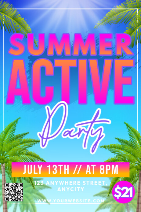 Blue 3d Summer Active Party Poster Cartaz template