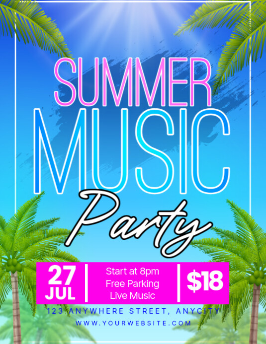 Blue 3d Summer Music Party Pamflet (letter As) template
