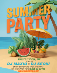Blue 3D Summer Party Flyer Pamflet (Letter AS) template