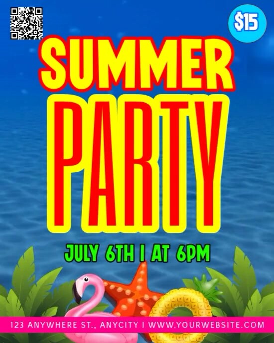Blue 3d Summer Party Instagram Portrait template