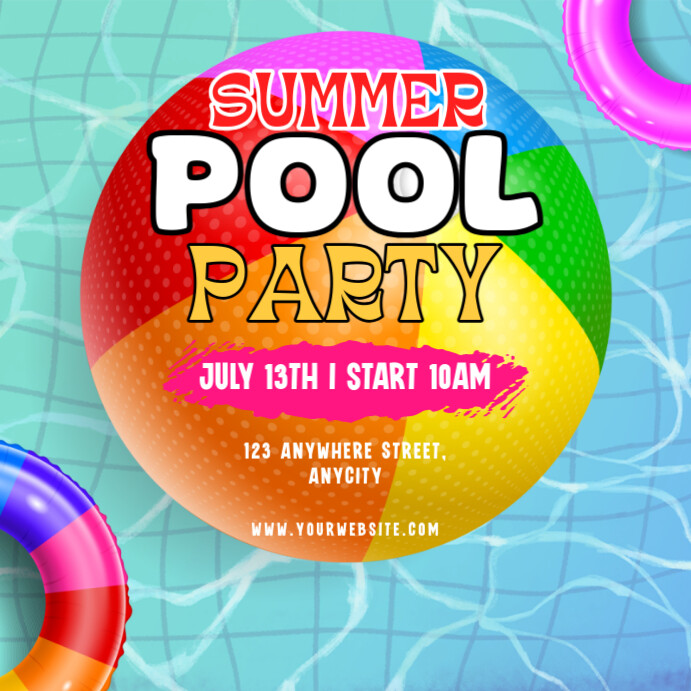 Blue 3d Summer Pool Party Pos Instagram template