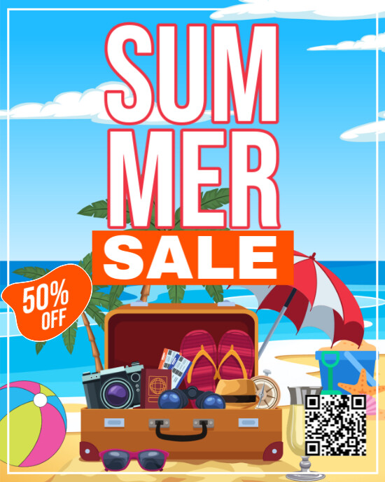Blue 3d Summer Sale Instagram Portrait template