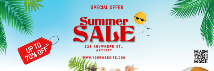 Blue 3d Summer Sale Tajuk Twitter template
