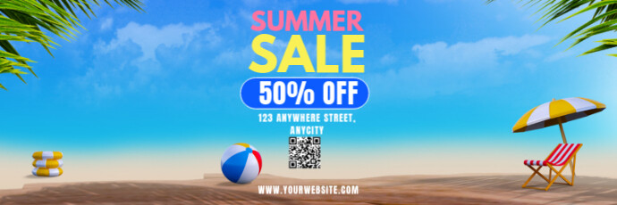 Blue 3d Summer Sale Tajuk Twitter template