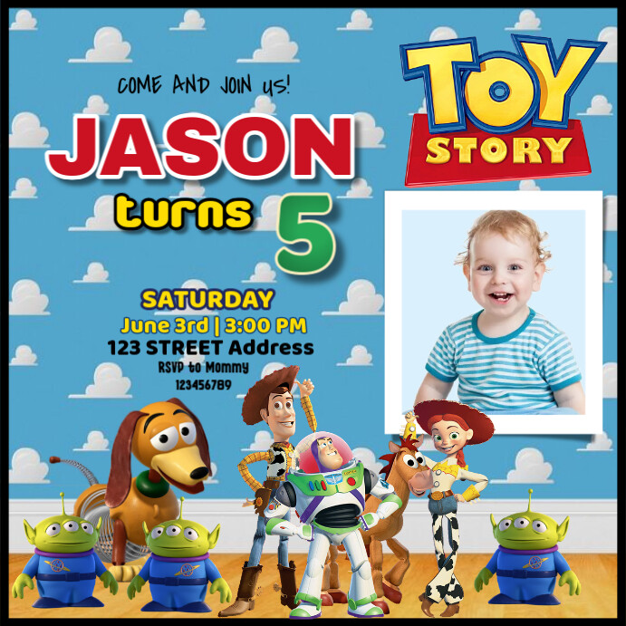 Blue 3d Toy Story Birthday Instagram Post template
