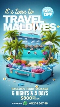Blue 3d Travel Maldives Instagram Story template