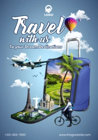 Blue 3d Travel With Us A4 template