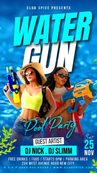 Blue 3d Water Gun Splash Wet And Wild Pool Party Event Sexy Bikini Ladies Invitation Advertisement F Historia de Instagram template