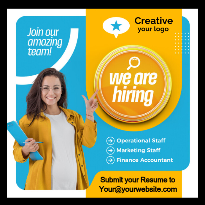 Blue 3d We Are Hiring Social Media Feed Instagram Post template