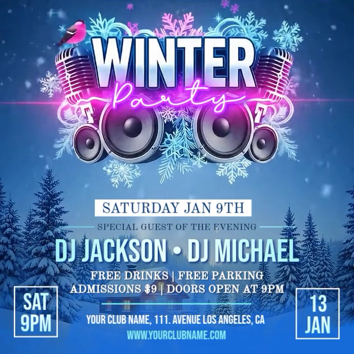 Blue 3d Winter Party Invitation Square (1:1) template