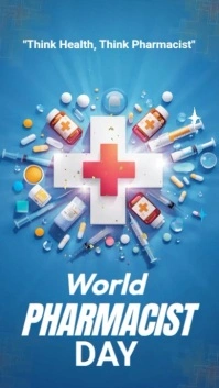 Blue 3d World Pharmacist Day Instagram Reel template