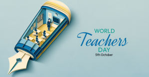 Blue 3d World Teacher's Day  Facebook Shared Image template