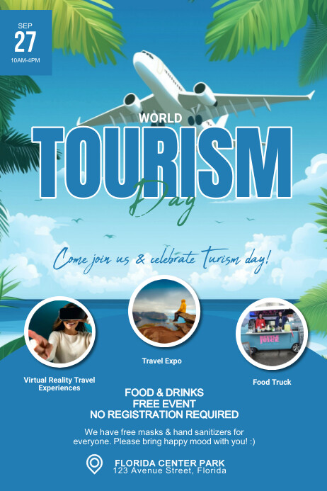 Blue 3d World Tourism Day Poster Cartaz template