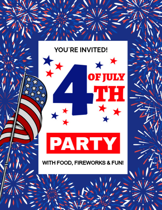 Blue  4th Of July Party Invitatio Flyer (us Letter) template