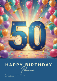Blue 50th Birthday Celebration A4 template