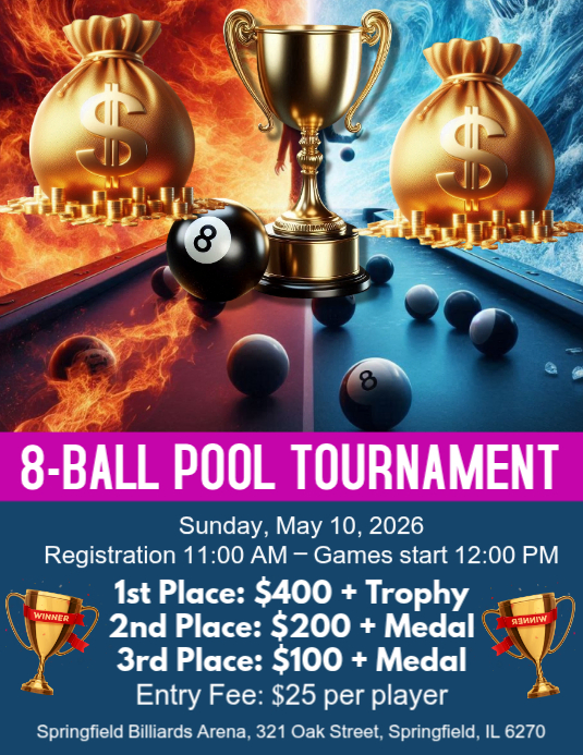 Blue 8-Ball Pool Tournament Flyer Template | PosterMyWall