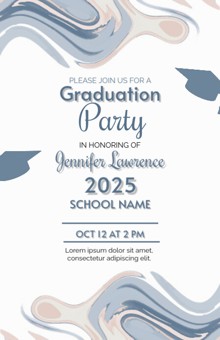 blue Abstract Graduation party card Half Page Wide Template | PosterMyWall