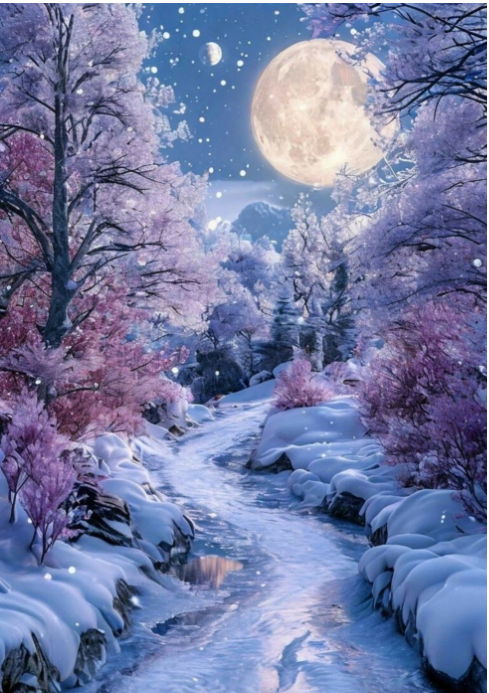 Plantilla de Blue Abstract Moonlit Winter Stream Wonderland A4 ...