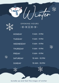 Blue Abstract Winter Hours Template A6