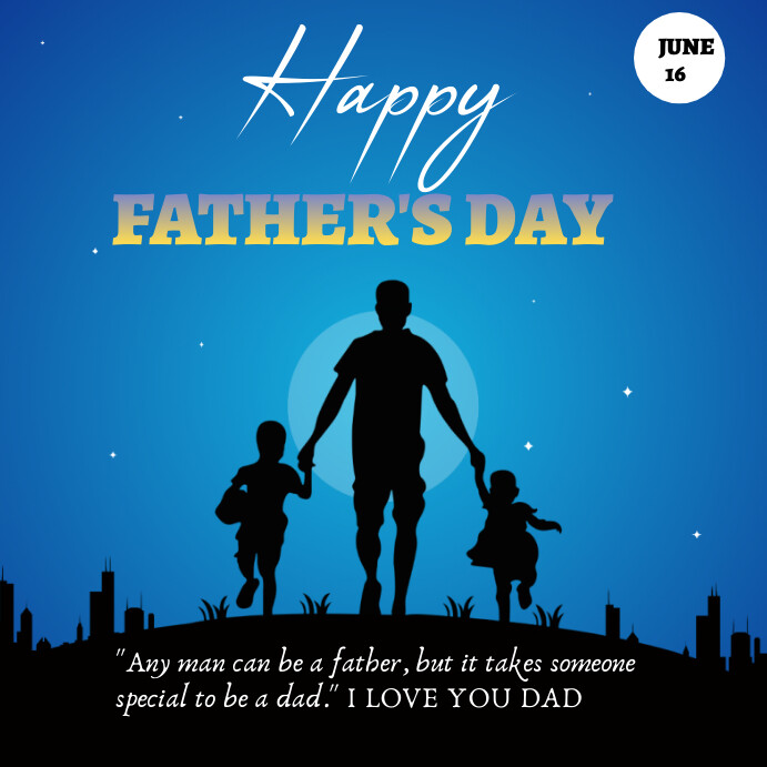 Blue and black background happy fathers day Instagram Post template