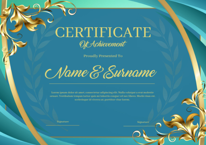 Blue And Gold Elegant Certificate Of Achievement Template | PosterMyWall