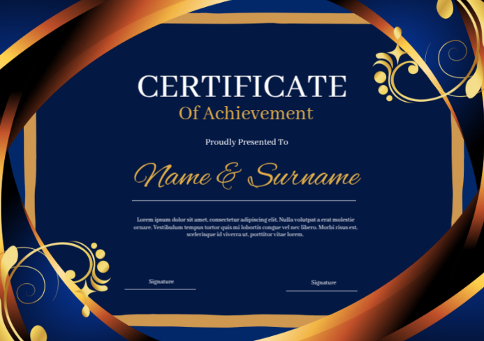 Blue and Gold Elegant Certificate of Achievement Template | PosterMyWall