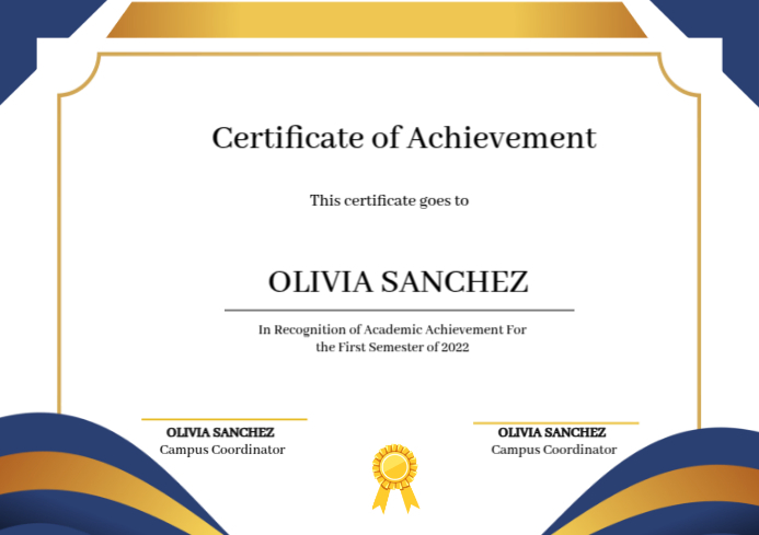 Blue and Gold Elegant Curved Certificate Of Achievement Certificate ...