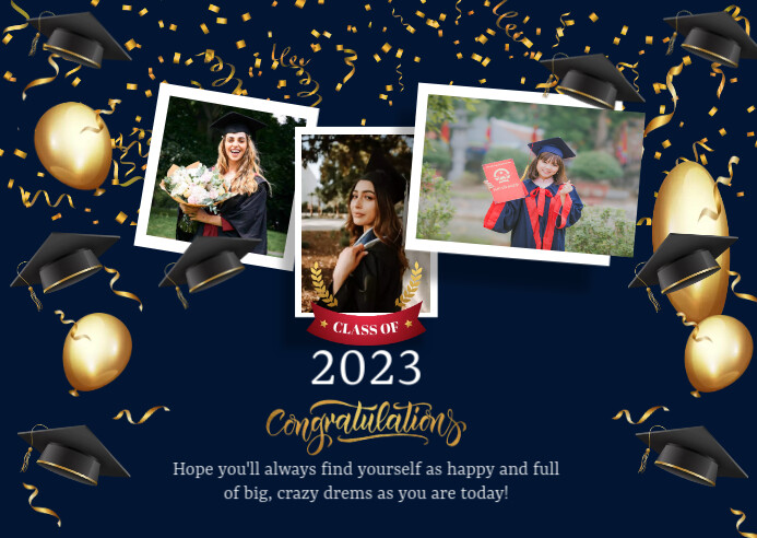 Blue and Gold Graduation Announcement Card Template | PosterMyWall
