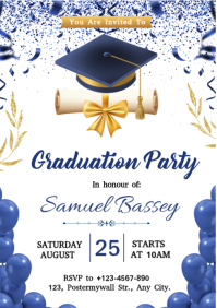 白色 Graduation Party Invitation A5 Template