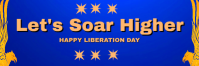 Blue and gold illustrative let's soar higher banner template