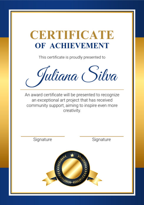 Blue And Gold Modern Achievement Certificate Template | PosterMyWall
