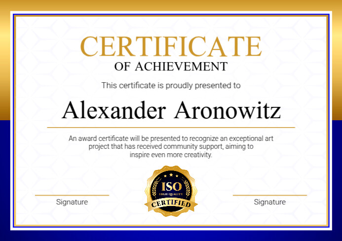 Blue and Gold Modern Achievement Certificate Template | PosterMyWall