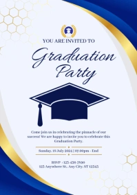 Blue and Gold Modern Graduation Party Invitation A4 template
