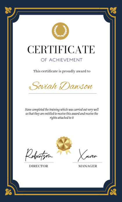 Copy of Blue and Gold Patterned Achievement Certificate | PosterMyWall