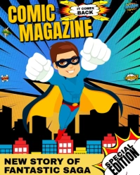 Blue and golden yellow Maximalist comic book Instagram Portrait template