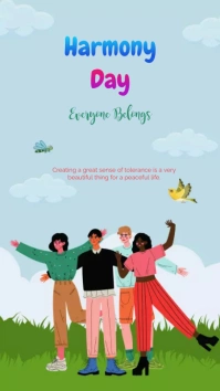 Blue and Green Illustration Harmony Day Instagram Story template